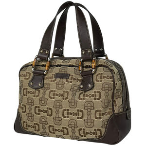 Gucci Horsebit Handbag, Bamboo Canvas, Brown, 248271, Women's